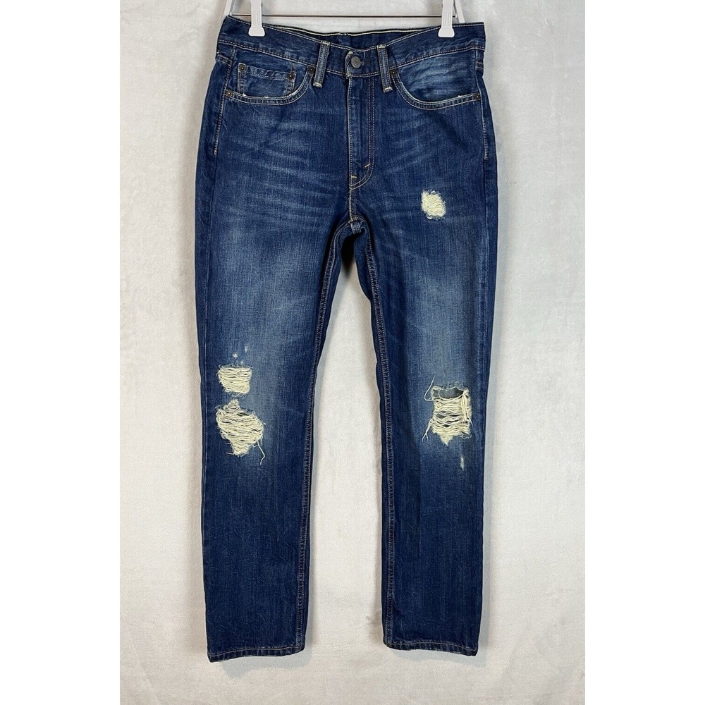 LEVIS 514 Jean Men 31x32 Dark Blue Wash Straight Slim Distressed Whisker